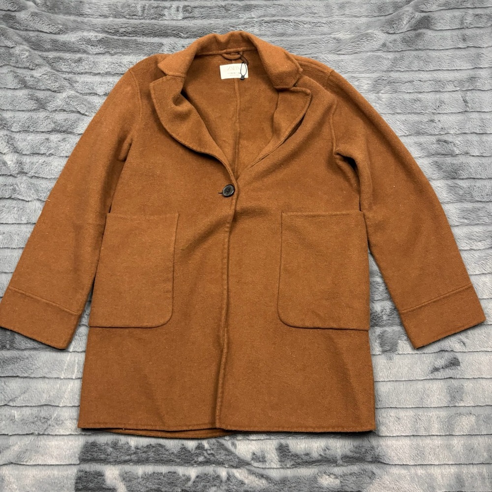 Zara Kids Wool Blend Single Button Coat Brown Tobacco Size 13-14 164cm